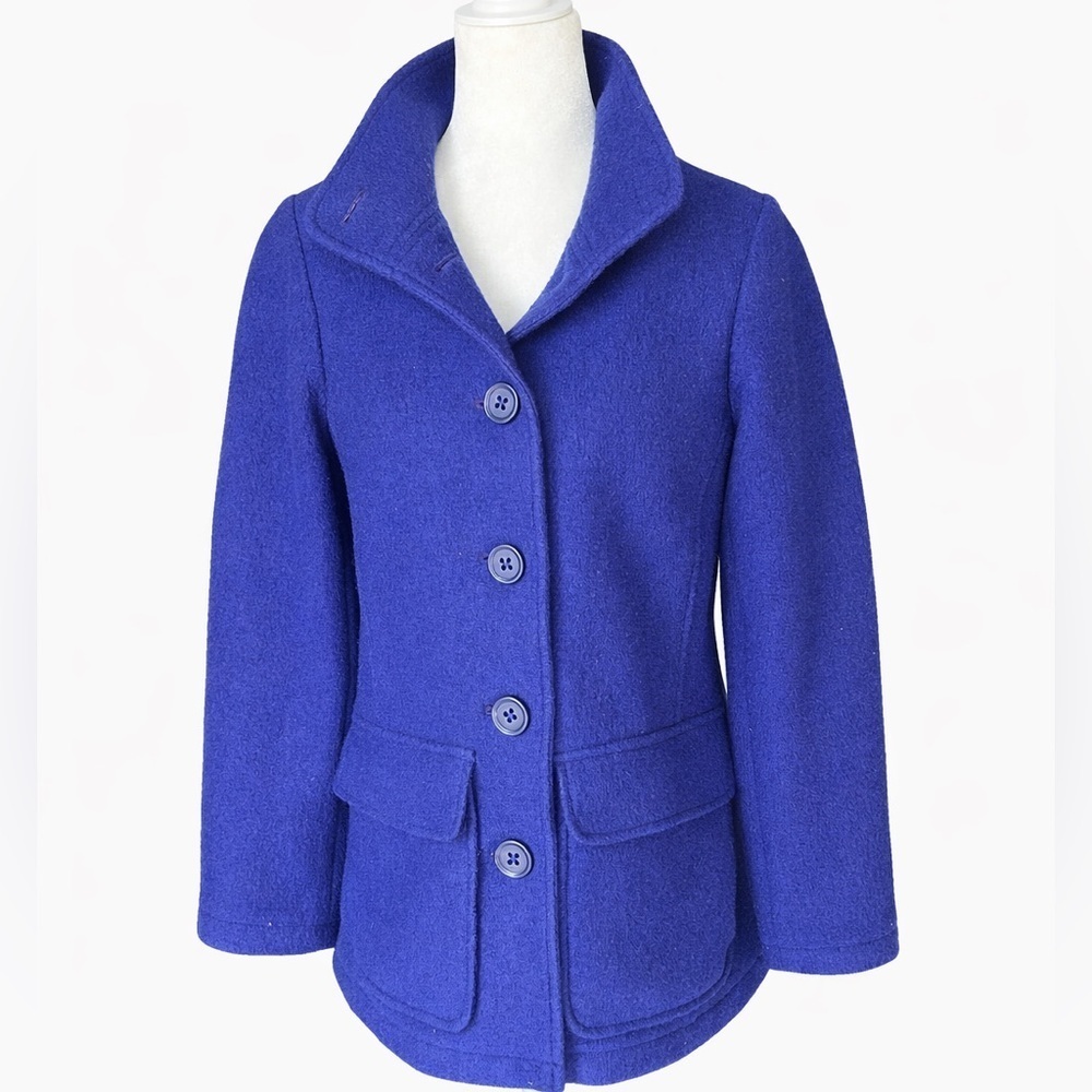 Vintage L.L. Bean Blue Wool Coat Bellandi Italy Lightweight Jacket Small Petite